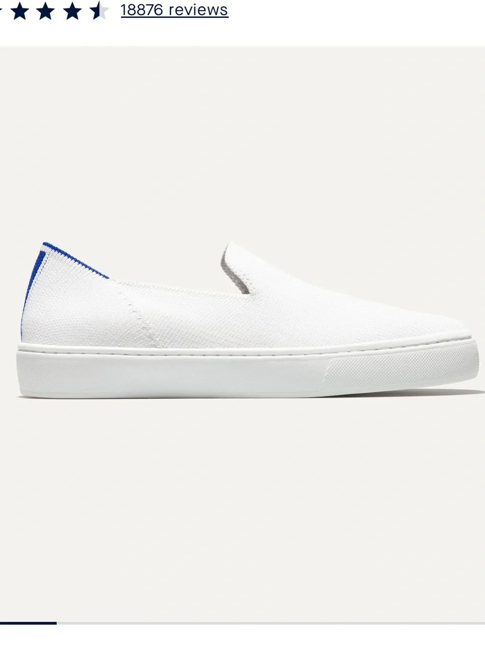 Rothy's White Slip-On Sneaker with Blue Heel Trim Sz 11.5